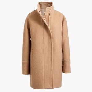 J. Crew City Cocoon Pea Coat Wool Blend Tan Camel Zip Up Jacket Gold Hardware